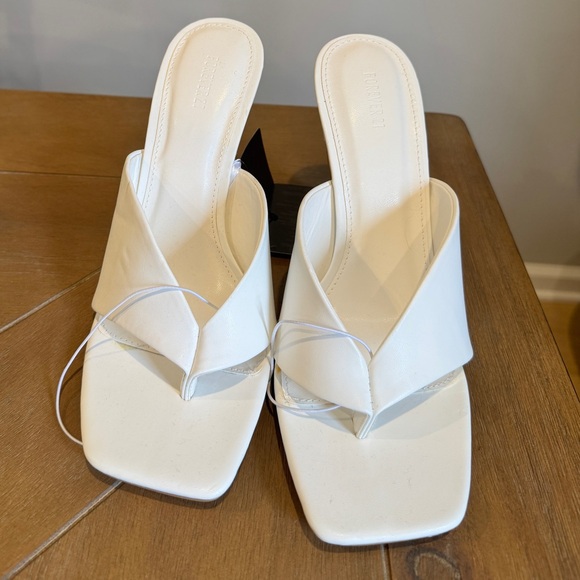 Forever 21 Shoes - White Square-Toe Slide Heels